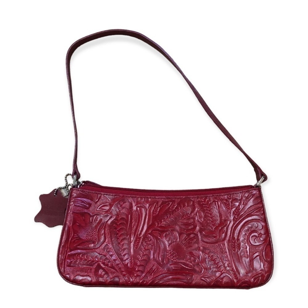 Mwot Q&A red embossed leather shoulder bag purse zipper 10x4.5x1.75